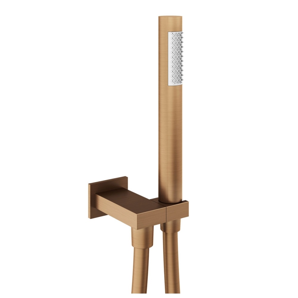 Product cut out image of the Abacus Emotion Brushed Bronze Handset with Hose, Square Wall Outlet & Holder